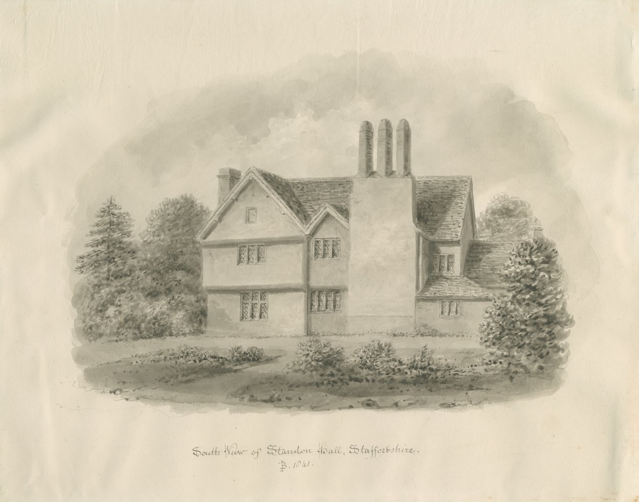 Standon Hall: seepiapiirustus tekijältä John Buckler