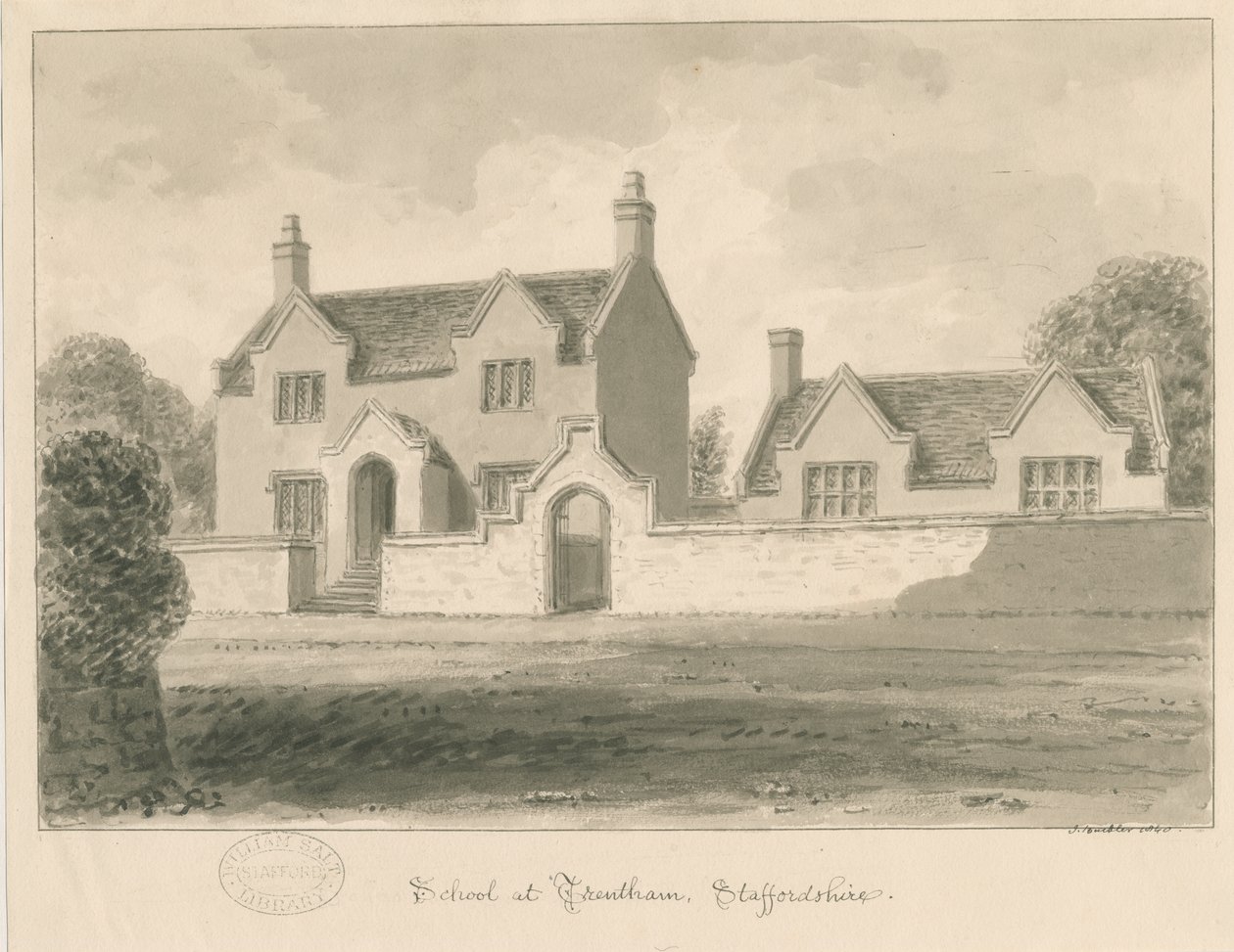 Trentham School: seepiapesupiirustus, 1840 tekijältä John Buckler