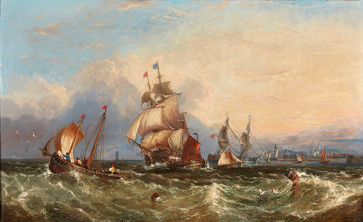 Ships by the Coast (öljy kankaalle) tekijältä John Callow