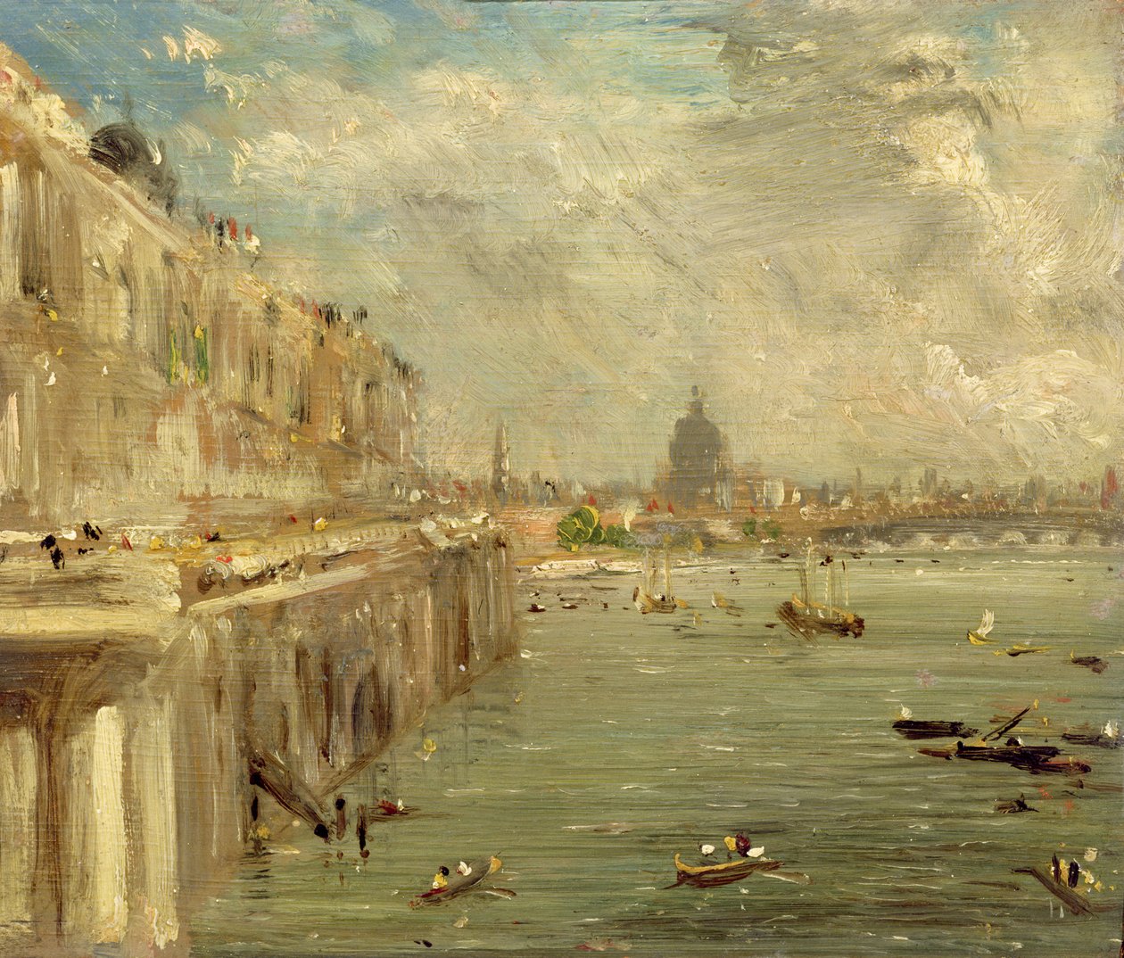 Somerset House Terrace Waterloon sillalta, n. 1819 tekijältä John Constable