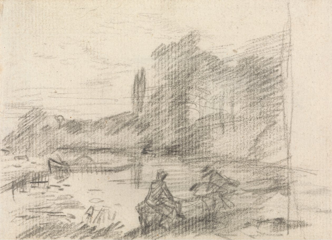 Kaksi hahmoa joen rannalla tekijältä John Constable