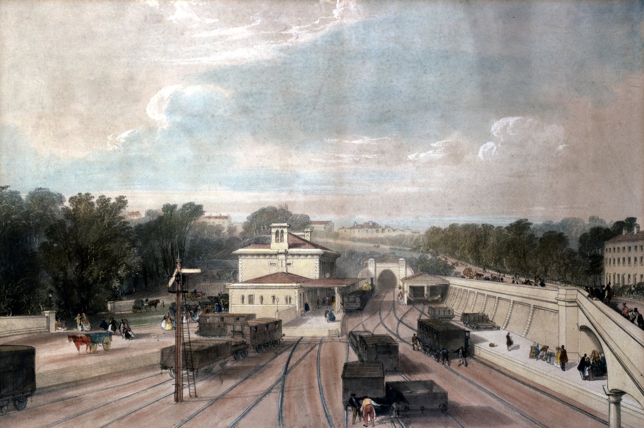Tunbridge Wellsin rautatieasema, Kent, noin 1840-luku tekijältä John Cooke Bourne
