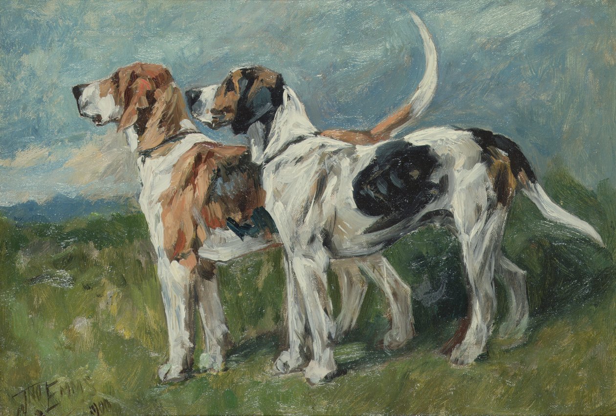 Pair of Foxhounds, 1900 (lauta) tekijältä John Emms
