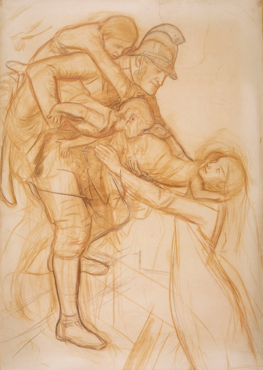 Sarjakuva elokuvalle "The Rescue", n. 1855 tekijältä John Everett Millais