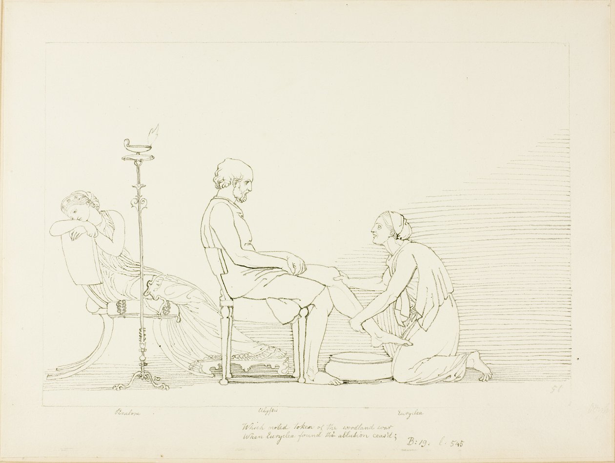 Odysseus, Penelope ja Euryclea tekijältä John Flaxman