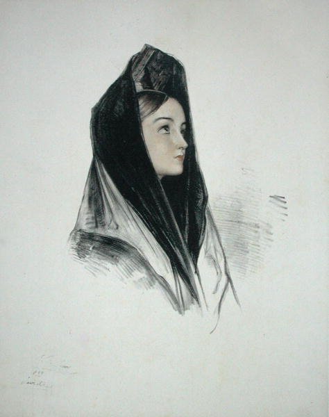 Tyttö Mantillassa, Sevilla tekijältä John Frederick (after) Lewis
