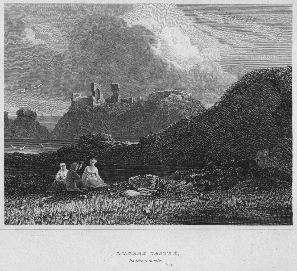 Dunbarin linna, Haddingtonshire, 1814 tekijältä John Greig