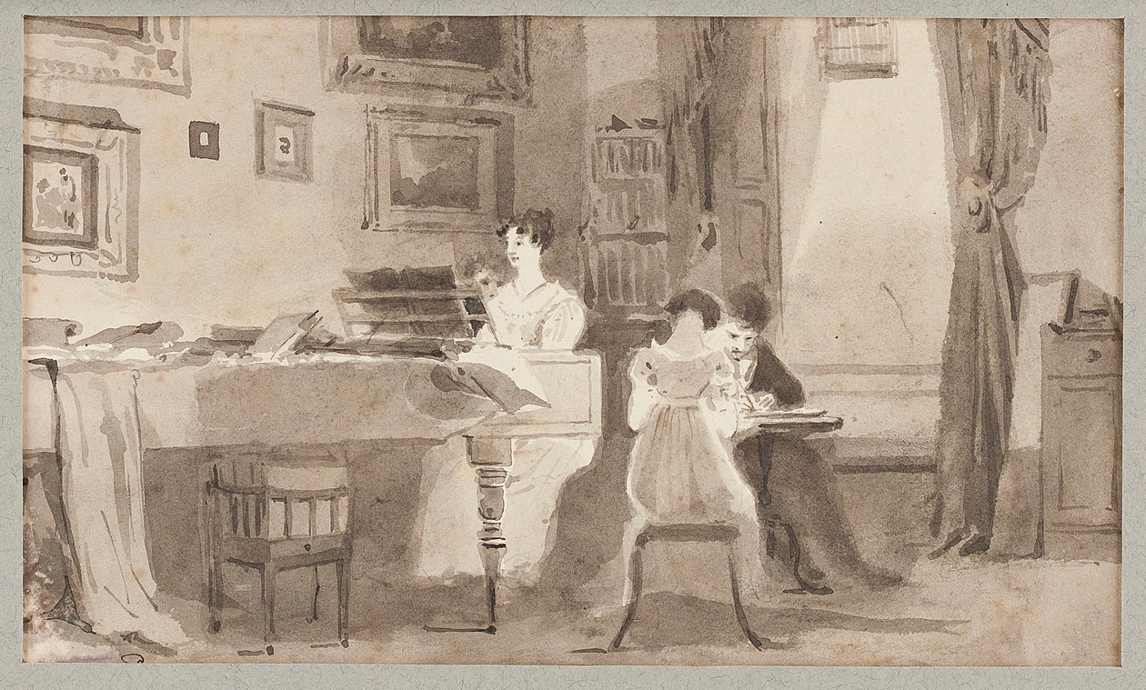 Sisustusnäkymä, 1826 (wc paperilla) tekijältä John Harden