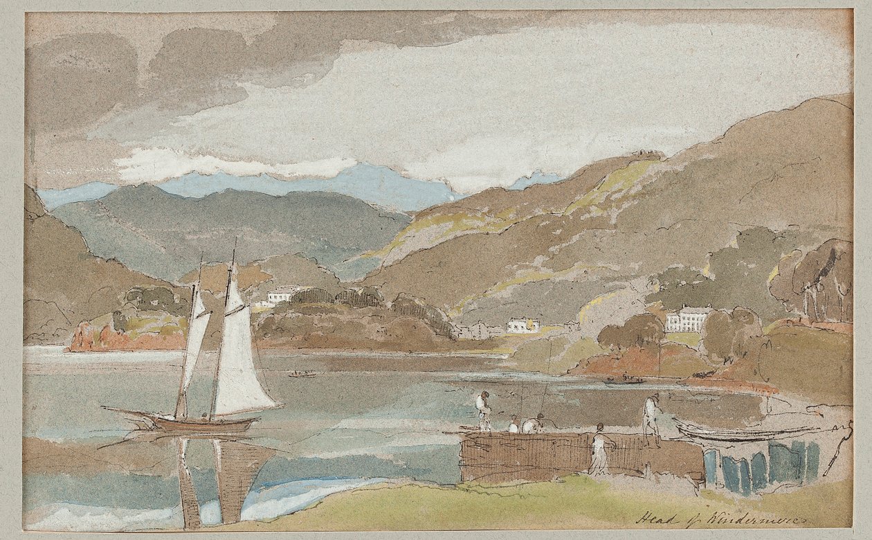 Purjehdus Windermerellä, 1810 (wc paperilla) tekijältä John Harden