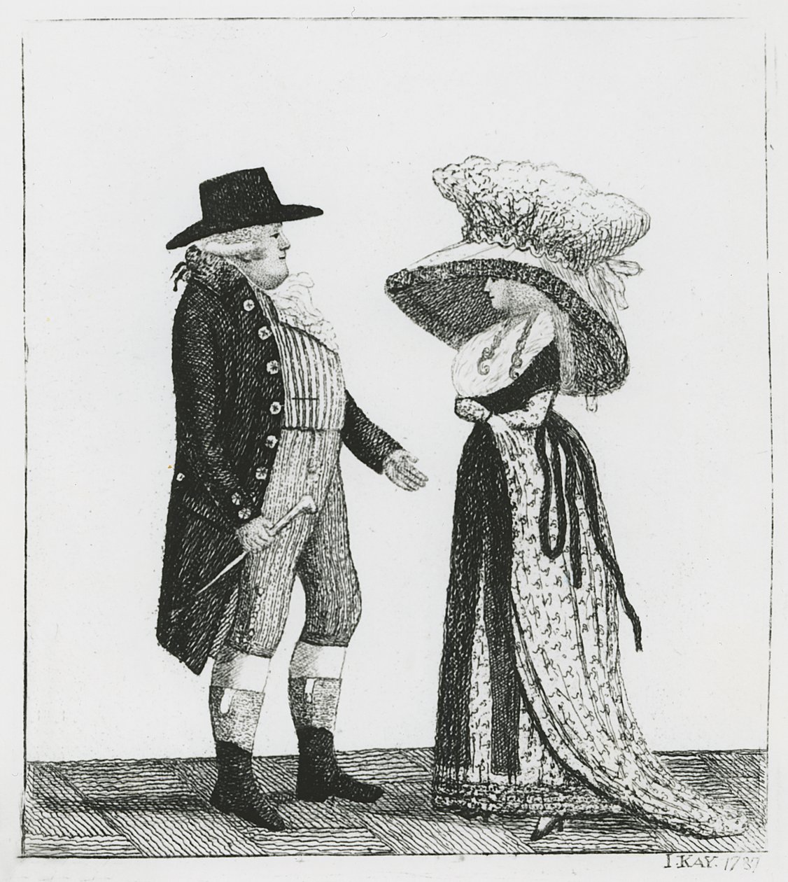 Kapteeni Dalrymple ja Penelope Macdonald, 1787 tekijältä John Kay