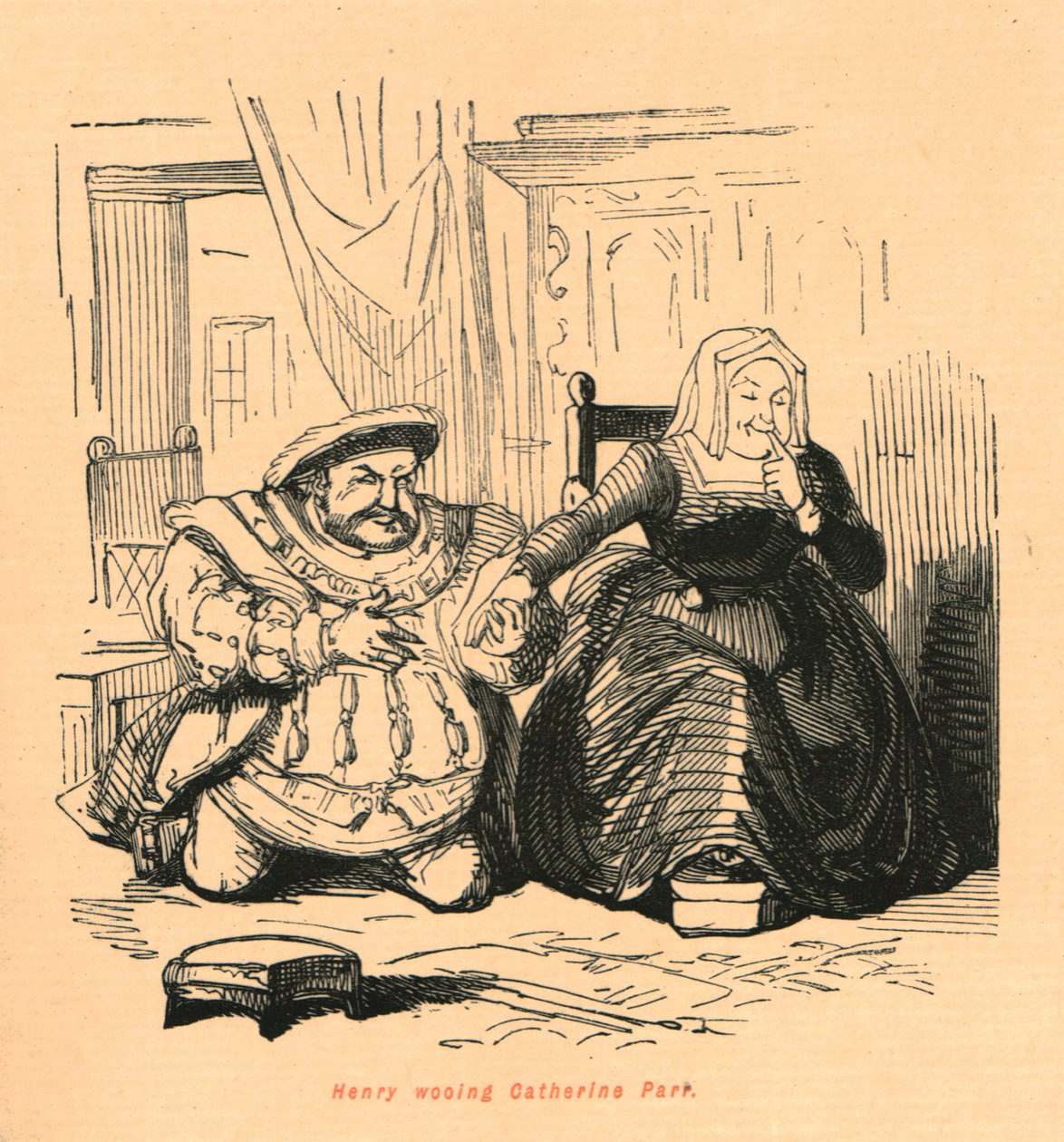 Henry kosimassa Catherine Parria, 1897. tekijältä John Leech