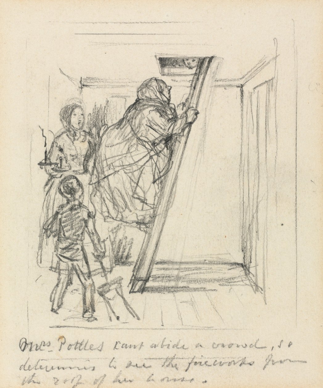 Rouva Potts ei kestä väkijoukkoja. tekijältä John Leech
