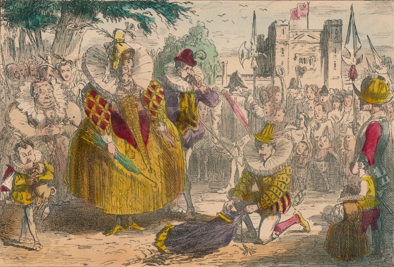 Kuningatar Elizabeth ja Sir Walter Raleigh, 1850 tekijältä John Leech