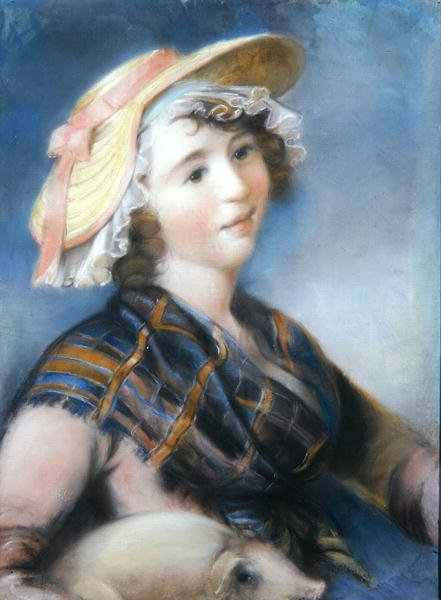 Tyttö sian kanssa (pastelli) tekijältä John Russell