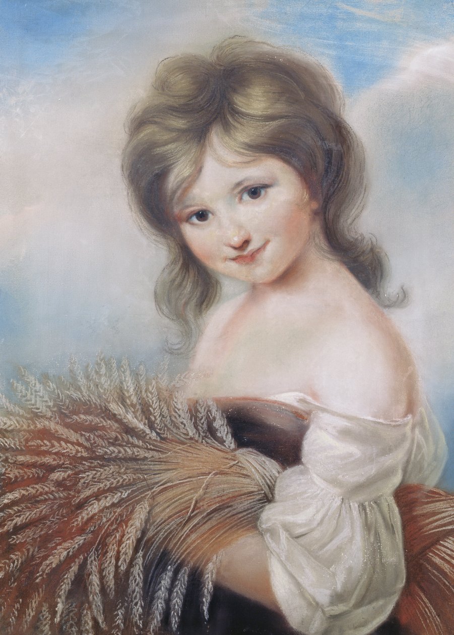 Sadonkorjuutyttö, noin 1780 (pastelli) tekijältä John Russell