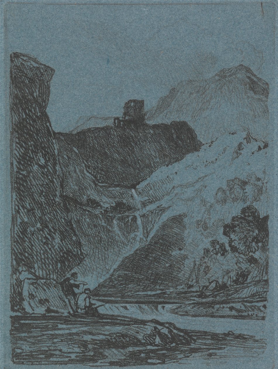 Linna vesiputouksen yläpuolella tekijältä John Sell Cotman