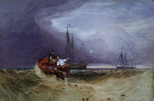 Kalastusveneet Yarmouthin edustalla tekijältä John Sell Cotman