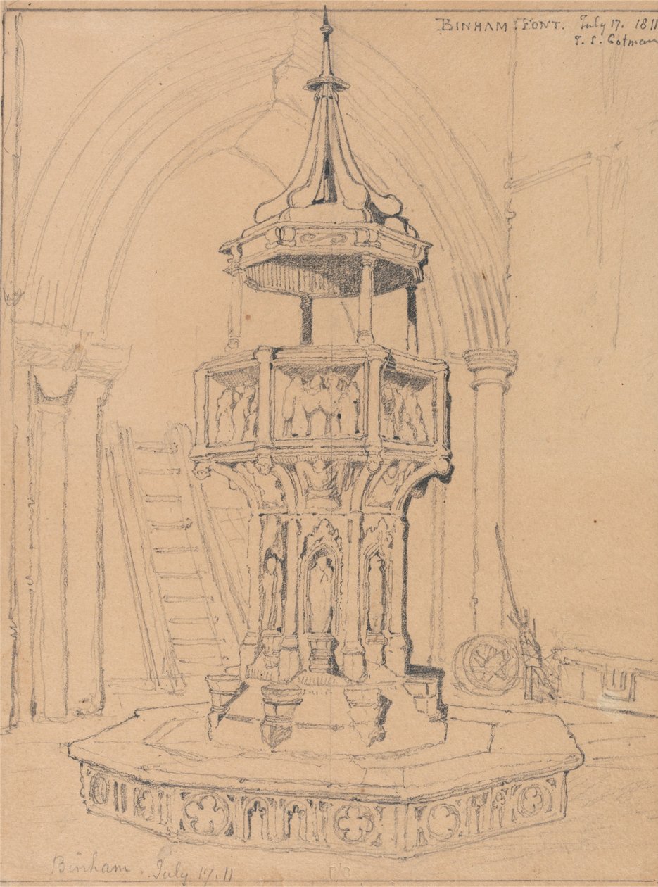 Fontti kohteessa Binham Church, Norfolk tekijältä John Sell Cotman