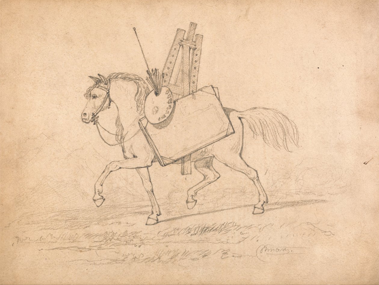 Hevonen täynnä taiteilijan tarvikkeita tekijältä John Sell Cotman