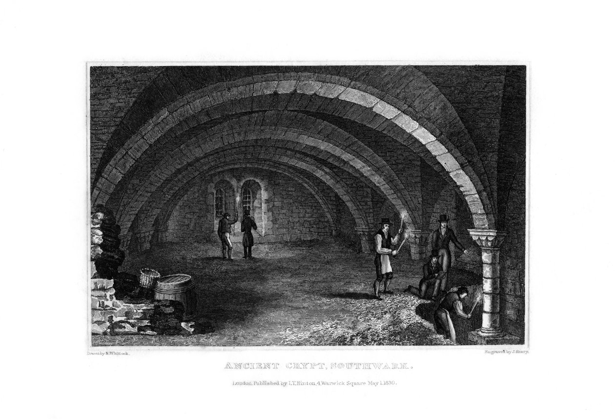 Muinainen krypta, Southwark, 1830. tekijältä John Shury