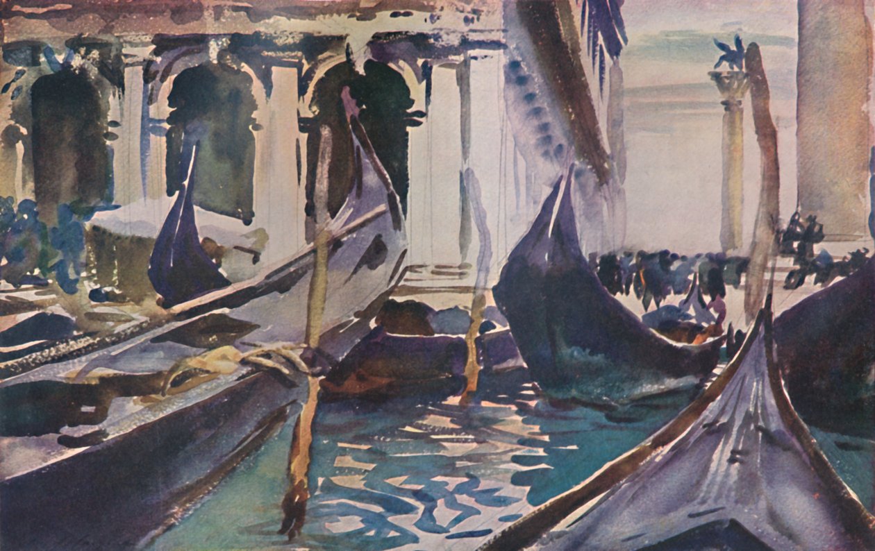 Piazzettan gondolit, c1904, 1925. tekijältä John Singer Sargent