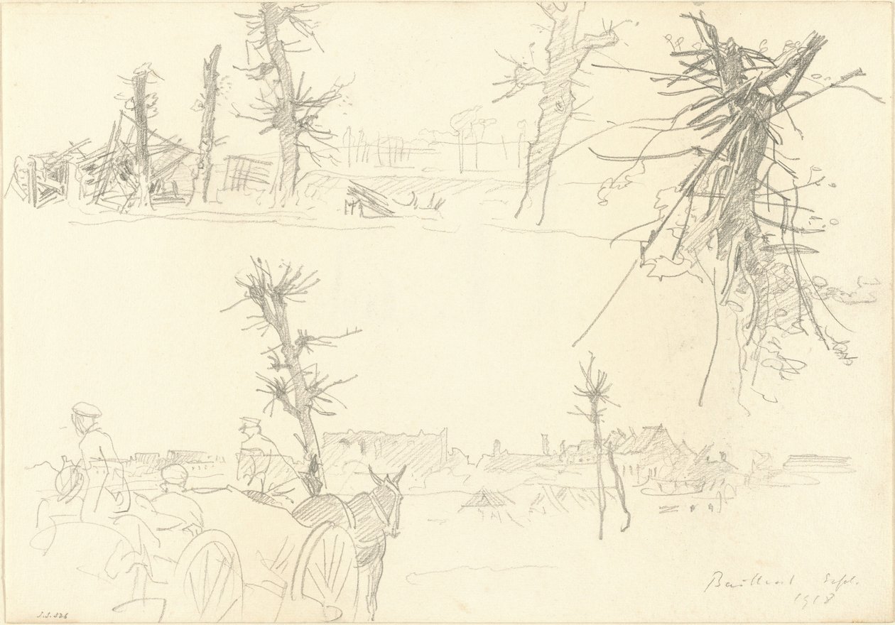 Sotilaat tuhoutuneessa maisemassa [recto] tekijältä John Singer Sargent