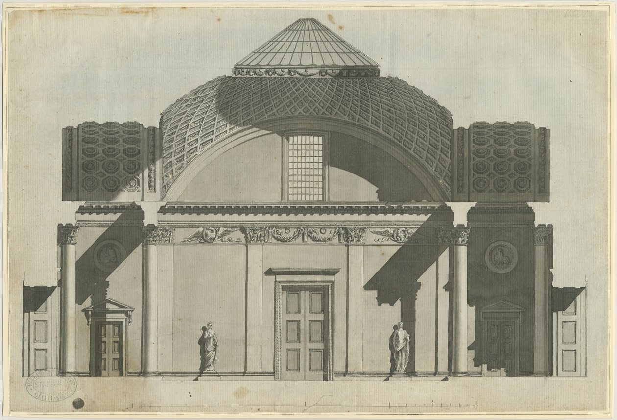 Chillington Hall: seepiapiirustus, nd [1789] (piirustus) tekijältä John Soane