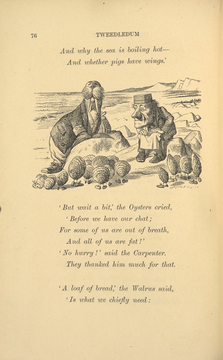 Mursu ja puuseppä ostereilla. tekijältä John Tenniel
