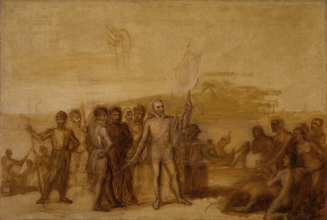 Kolumbuksen laskeutuminen, n. 1840. tekijältä John Vanderlyn