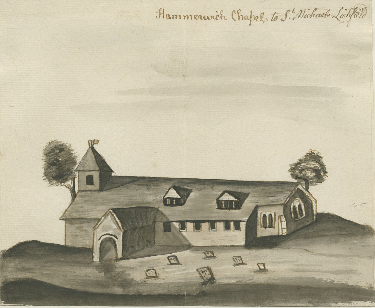 Hammerwich Church: seepiapiirros, nd [c 1780] tekijältä John Wright