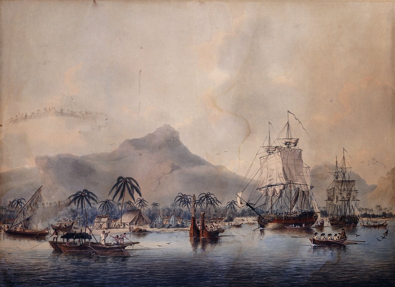 Näkymä Huaheinen, 1787 tekijältä John the Younger Cleveley