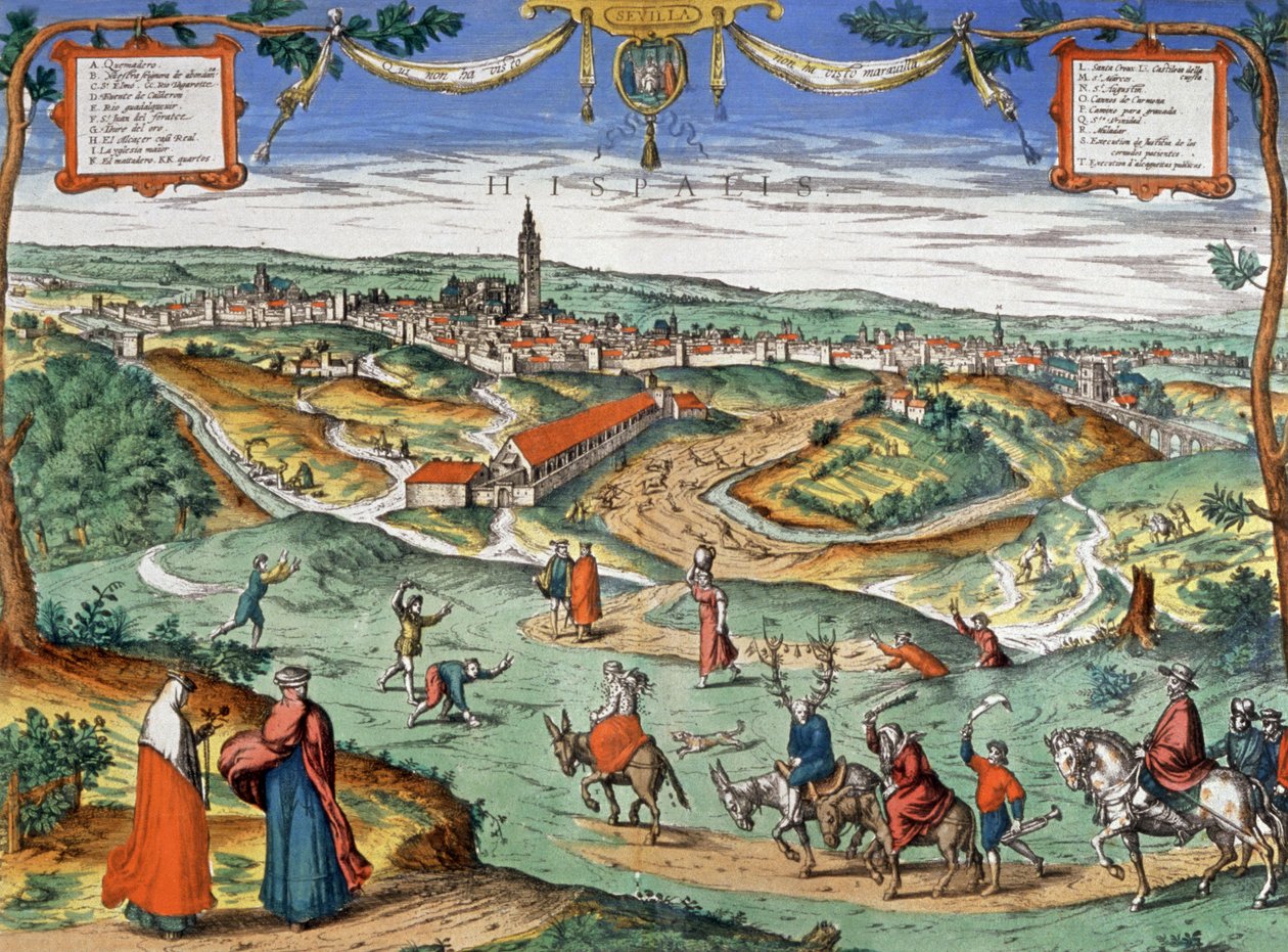 Näkymä Sevillasta, n. 1550 (kaiverrus) tekijältä Joris Hoefnagel