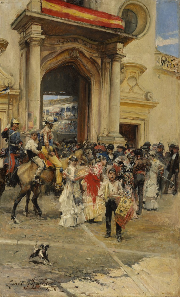 Härkätaisteluareenan ulkopuolella, noin 1880 tekijältä José García Ramos