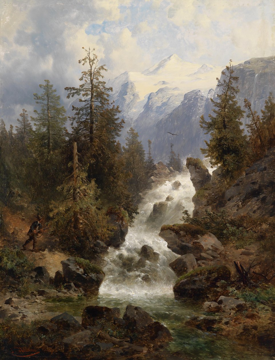 Jäger am Wasserfall tekijältä Josef Thoma
