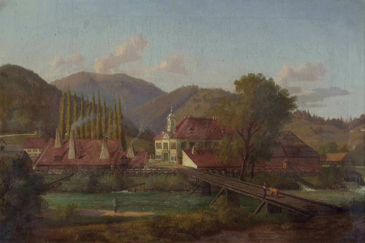 Fabriksgelande ja einem Fluss tekijältä Josef von Schlogl