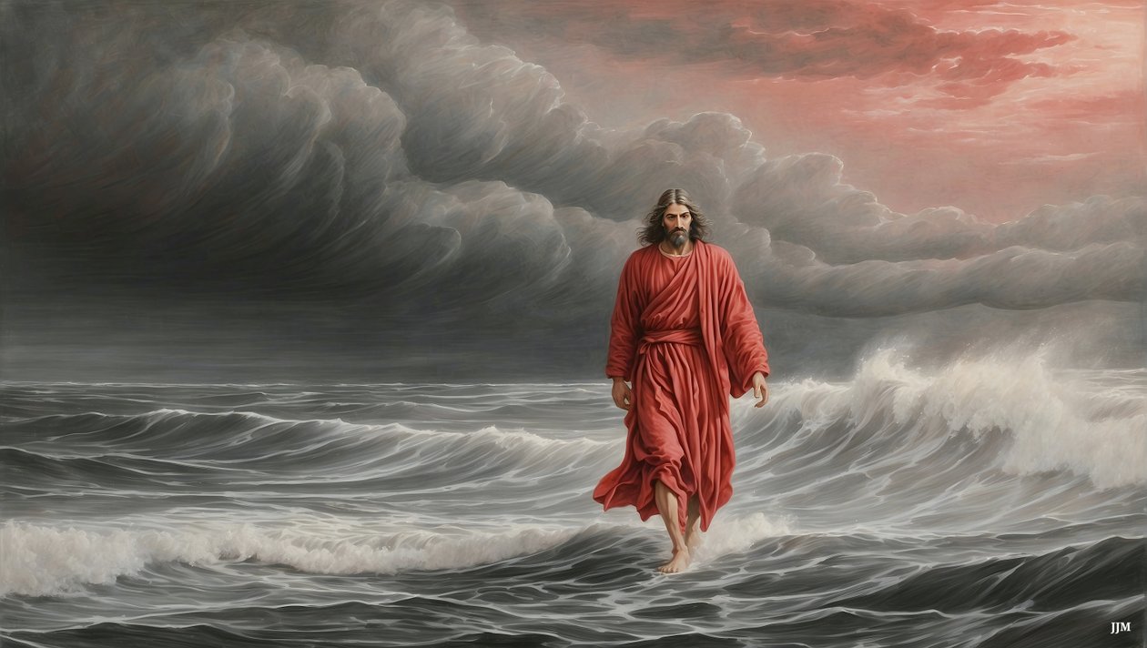 Jeesus kävelee järven poikki_01_E tekijältä Josef Johann Michel