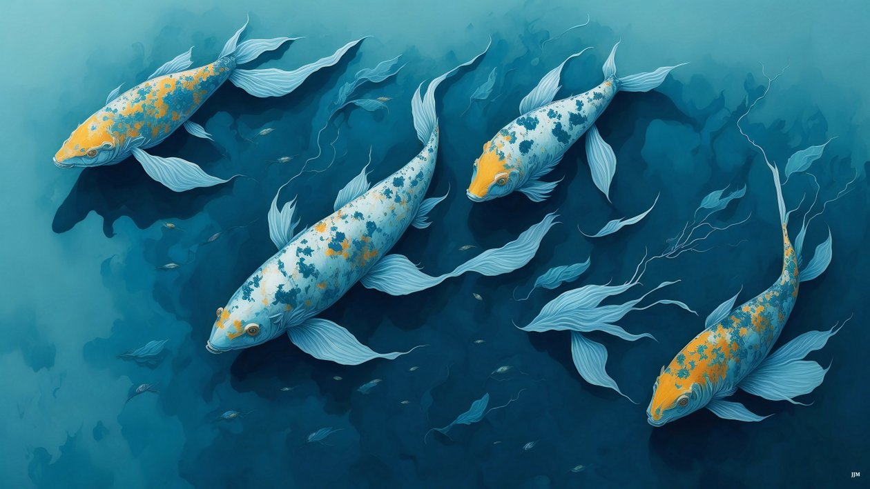 mustemaalaus: Koi-Karpfish_blue_02 tekijältä Josef Johann Michel