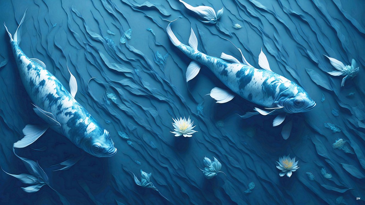 mustemaalaus: Koi-Karpfish_blue_03 tekijältä Josef Johann Michel