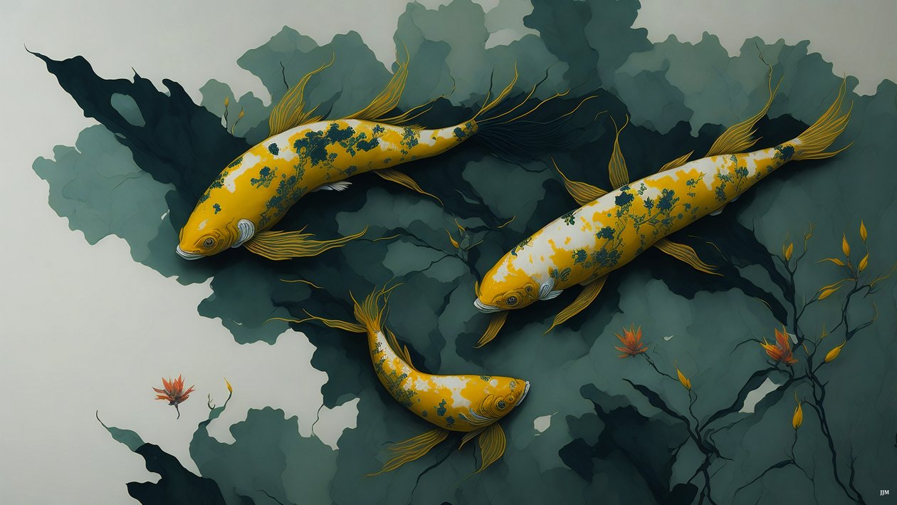 mustemaalaus: Koi-Karpfish_gold_01 tekijältä Josef Johann Michel