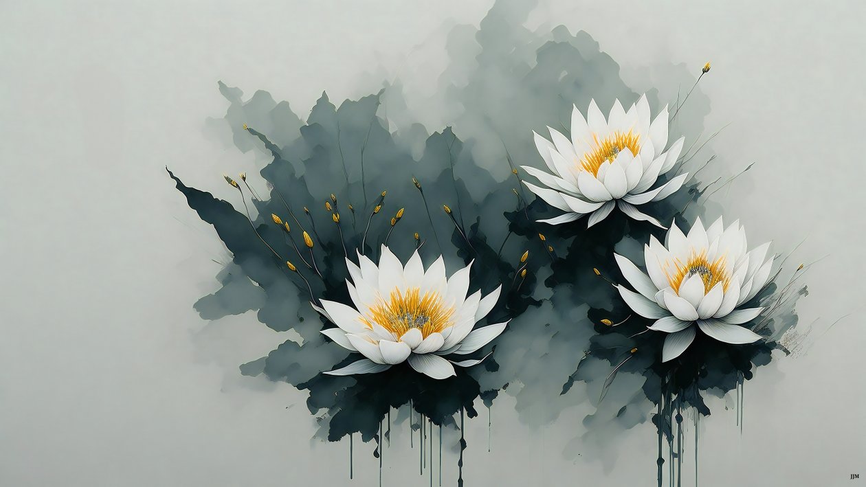 mustemaalaus: water-lillies_02 tekijältä Josef Johann Michel
