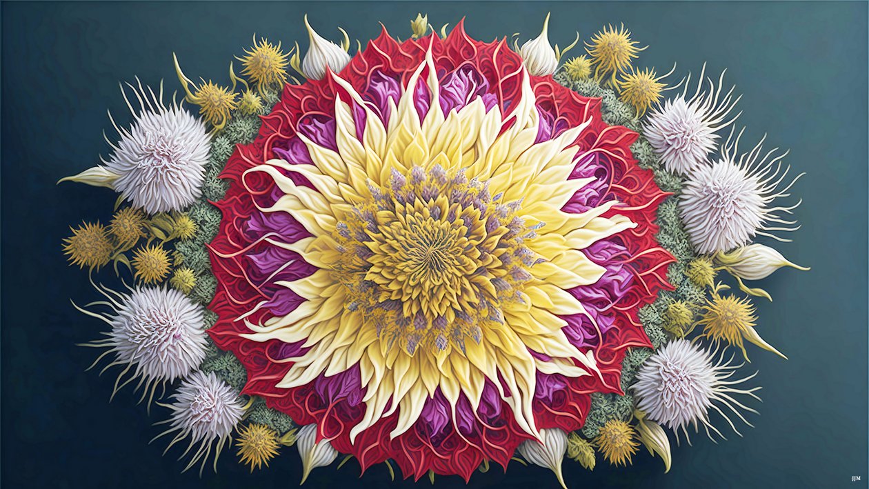 mandala: Ohdake kukkaelementeillä_01 tekijältä Josef Johann Michel