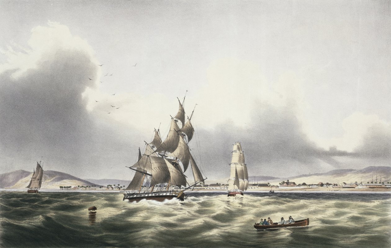 Alukset lähtevät Port Royalista, levy 29 julkaisusta "West Indian Scenery: Illustrations of Jamaica", taiteilijan kaivertama, pubi. 1838-40 tekijältä Joseph Bartholomew Kidd