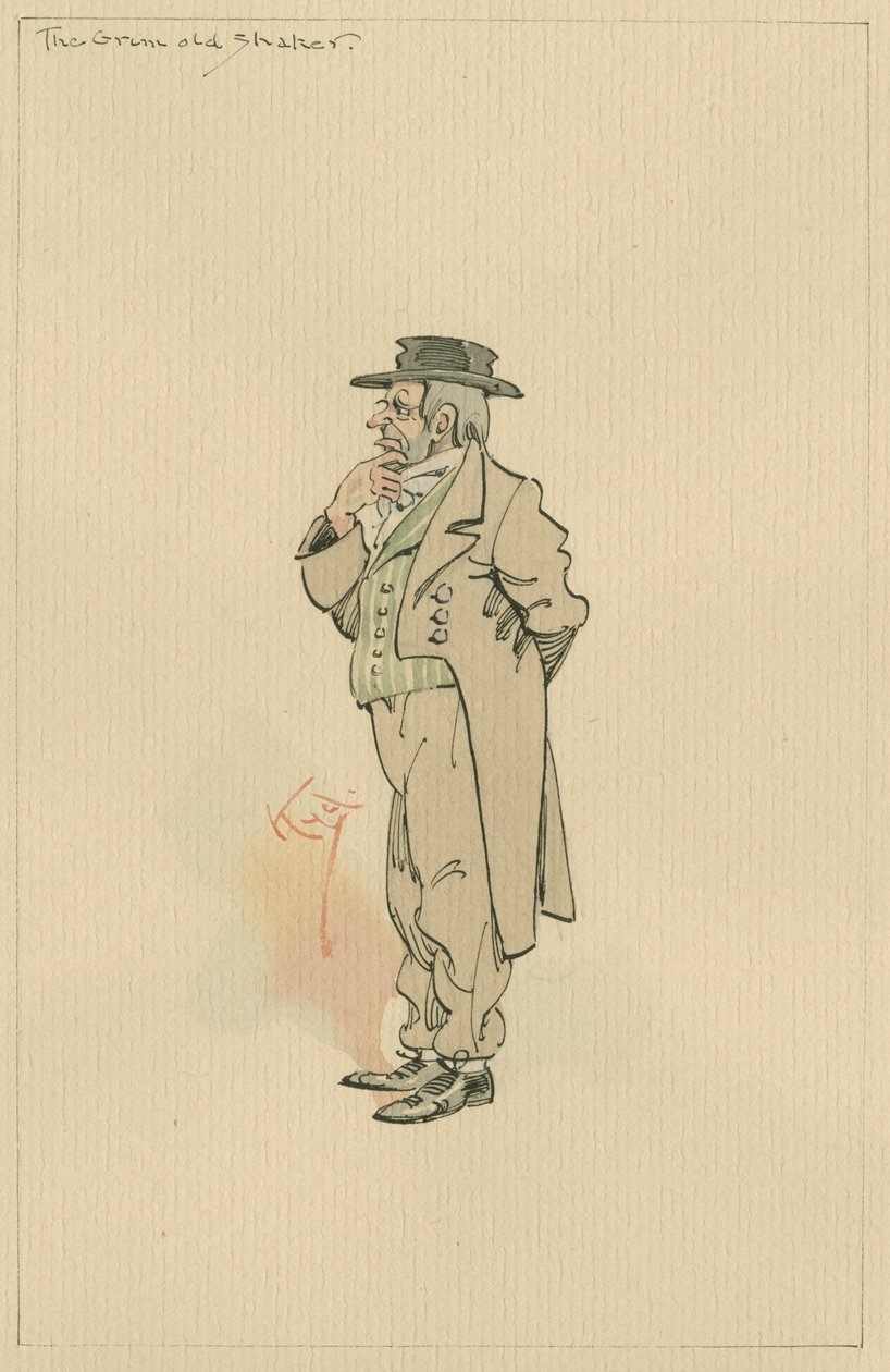 The Grim Old Shaker, noin 1920-luku (kynä ja muste wc:llä paperilla) tekijältä Joseph Clayton Clarke
