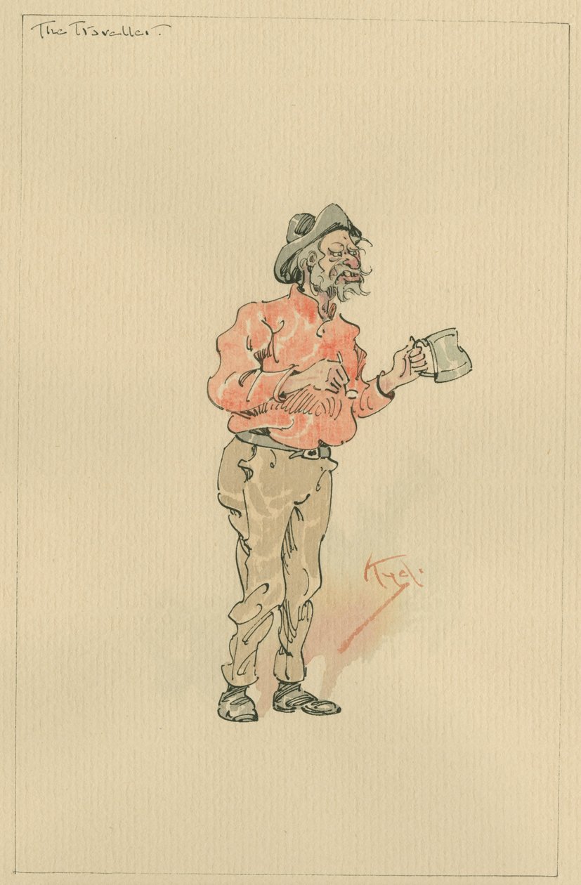 The Traveller, n. 1920-luku (kynä ja muste wc:llä paperilla) tekijältä Joseph Clayton Clarke