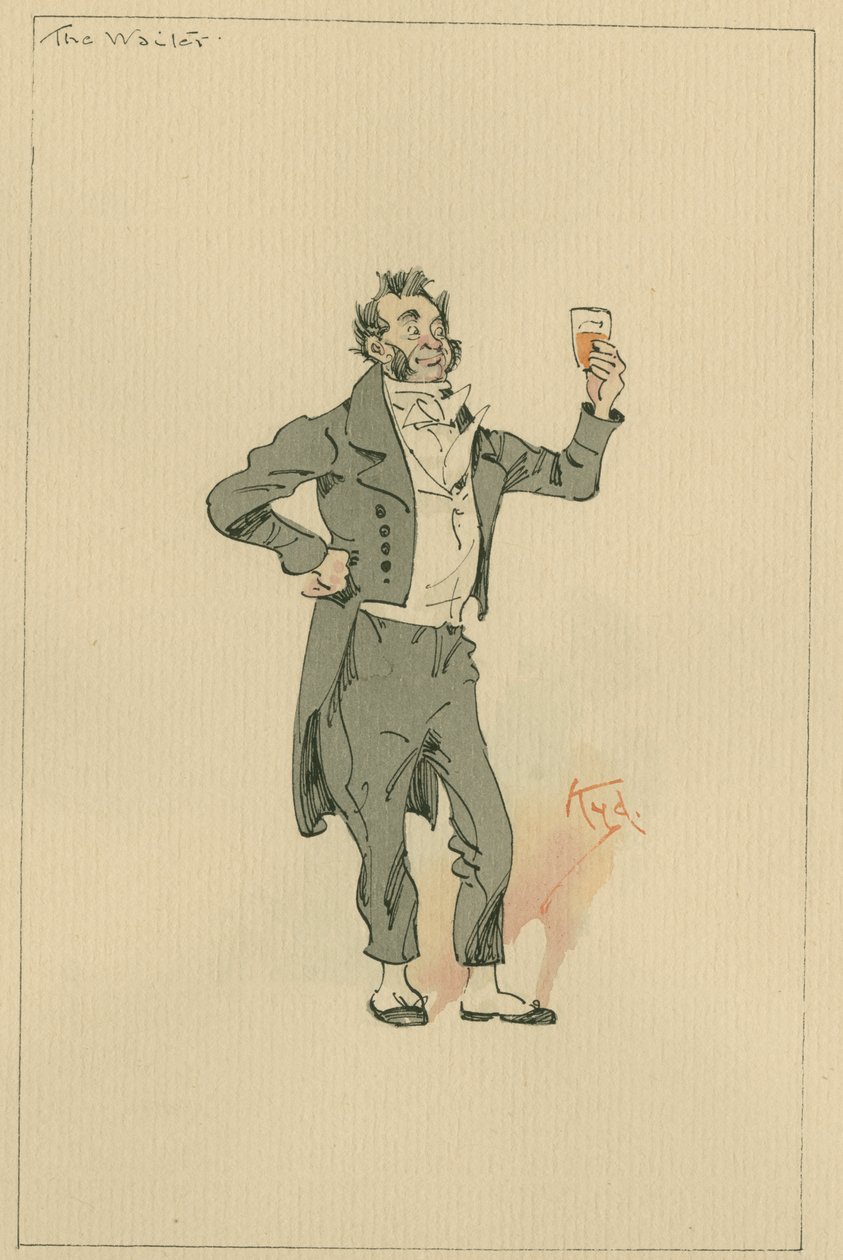 The Waiter, noin 1920-luku (kynä ja muste wc:llä paperilla) tekijältä Joseph Clayton Clarke