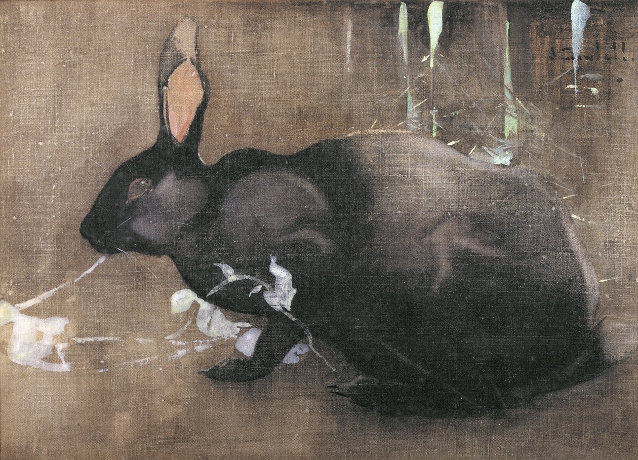 Musta kani (bodycolour pellavalle) tekijältä Joseph Crawhall