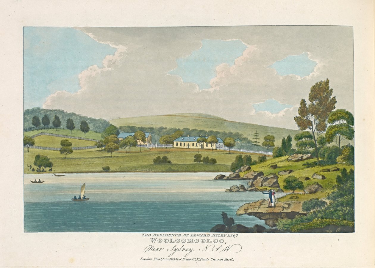 Edward Riley Esquiren asuinpaikka, Wooloomooloo, lähellä Sydneyä N. S. W. tekijältä Joseph Lycett