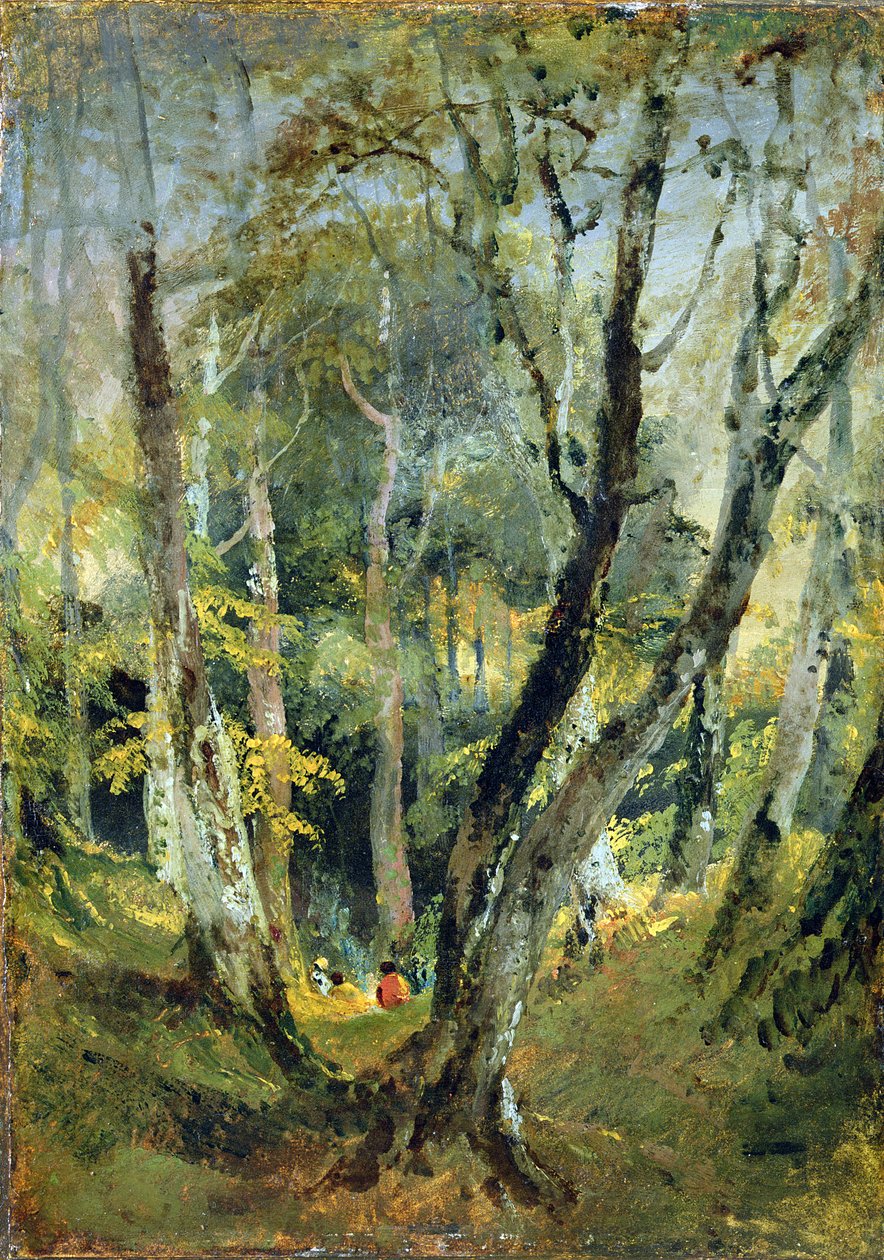 Pyökkipuu, jossa mustalaiset istuvat etäisyydellä, n. 1799-1801 (öljy paperille asetettu paneeliin) tekijältä Joseph Mallord William Turner