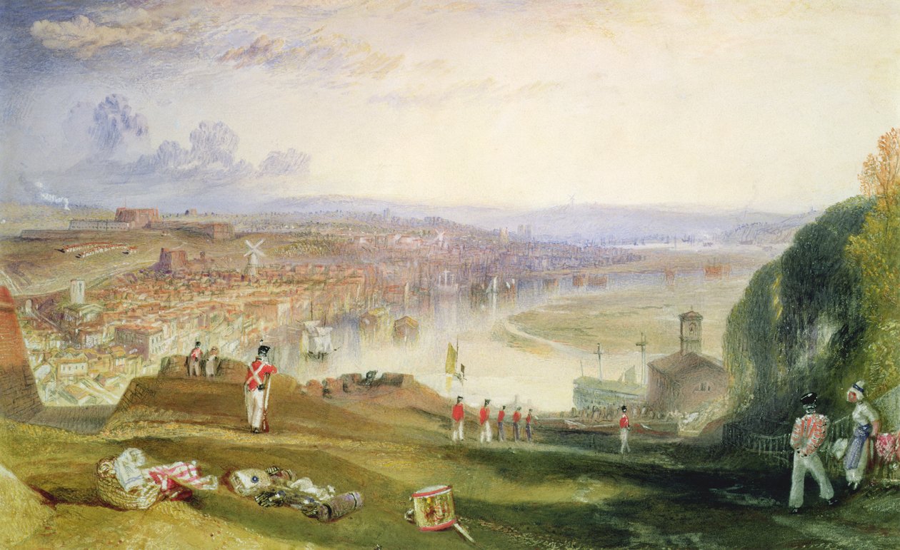 Chatham, Fort Pittin suuntaan (lyijykynä, wc ja bodycolour paperille) tekijältä Joseph Mallord William Turner