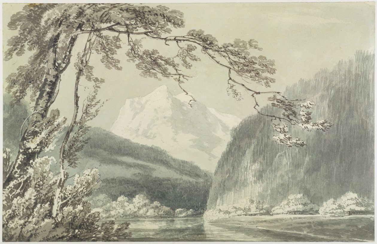 Grindelwaldin lähellä, noin 1796 (sininen ja harmaa pesu grafiitilla paperille). tekijältä Joseph Mallord William Turner